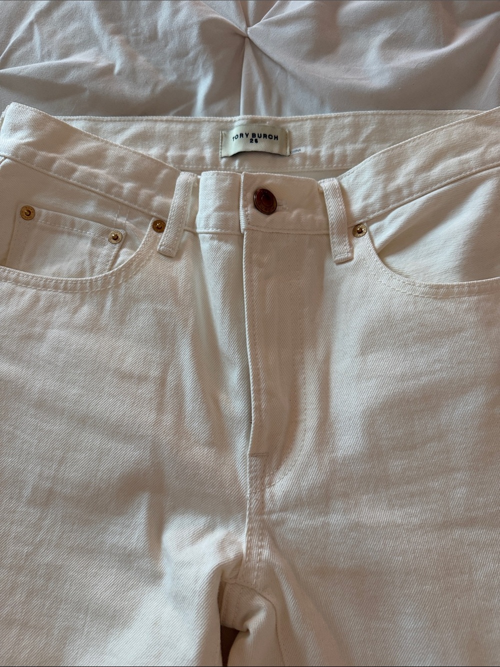 Tory Burch Cream High-Rise Straight Jeans